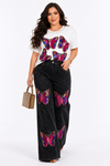 Butterfly Bliss Denim Palazzo Set(Black)