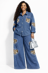 Leopard Luxe Heart Denim Palazzo Set