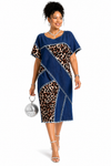 Denim Luxe Patchwork Midi Dress(Dark blue/prints)