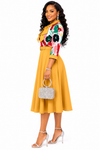 Elegant Grace Bow Midi Dress(mustard)