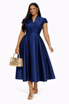 Royal Aura Taffeta Midi Dress(Navy blue)