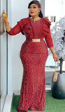  Burgundy couture Rhinestone Maxi dress– Made in Turkey