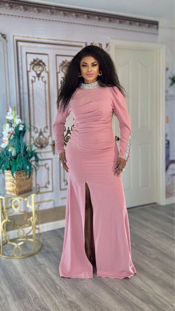 Empress Embellished Floor length maxi dress(BLUSH)