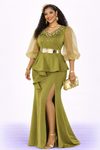 COUTURE PEPLUM FRONT SLIT DRESS(OLIVE GREEN)