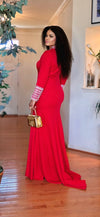 LONG-SLEEVE FLOOR LENGTH MAXI DRESS(RED)