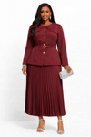 Royal Essence Pleated Skirt Set(Wine/Burgundy)