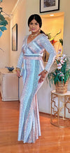 MULTI SQUINS LONGSLEEVE MAXI DRESS(MULTI SILVER)