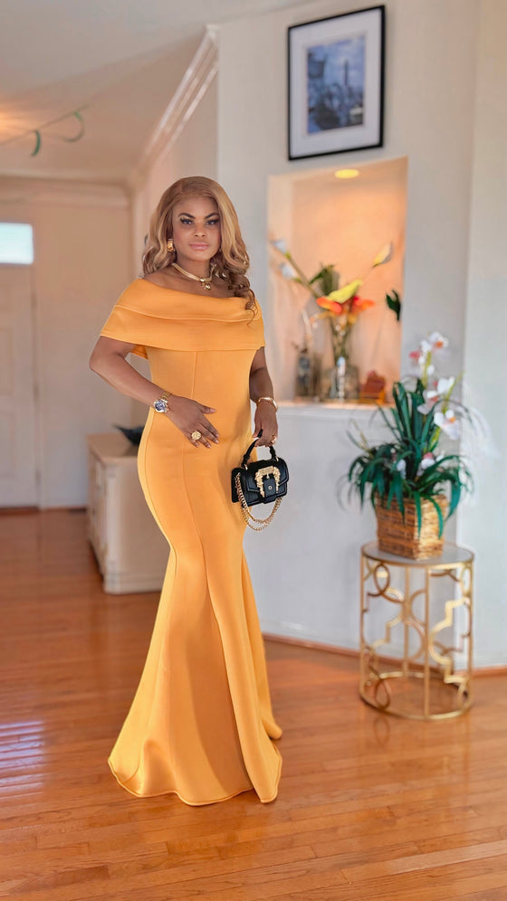 OFF SHOULDER MAXI DRESS(MUSTARD)