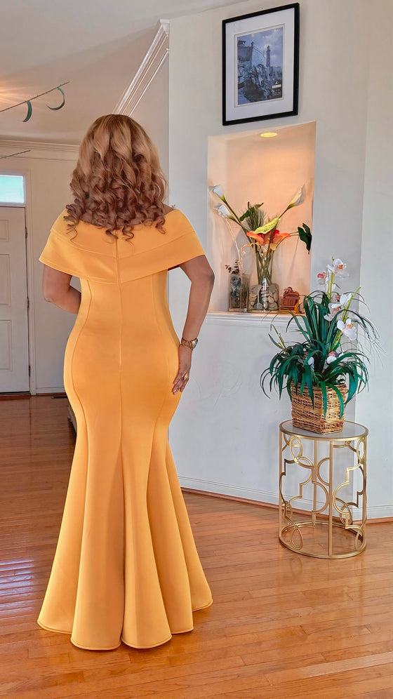 OFF SHOULDER MAXI DRESS(MUSTARD)