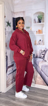 Cozy Zip-Up Jogger Set(Wine)