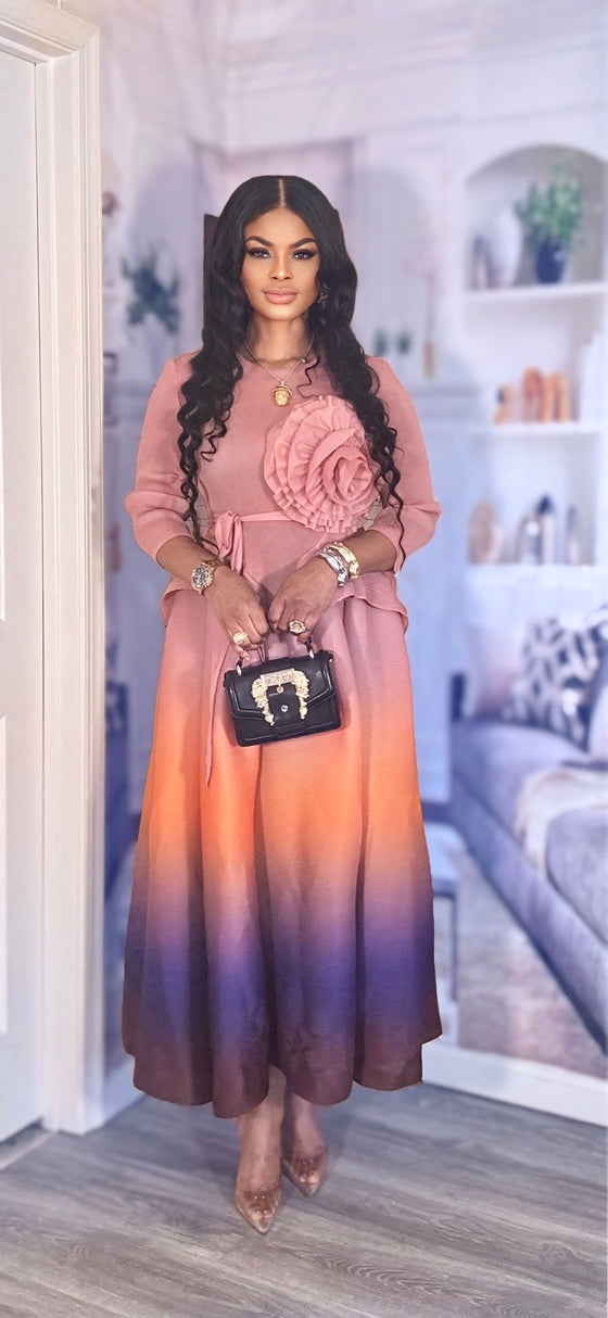 OMBRÉ  MIYAKI BELTED  DRESS(PINK)