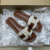 Tan & Canvas Square-Toe Slide Sandals