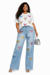 Chic Ribbon Luxe Denim Palazzo Set