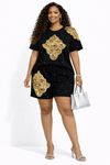Golden Luxe Embellished Short Set(Black)