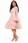 Grace Button-Front Ruffle Dress(pink)