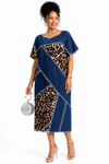 Denim Luxe Patchwork Midi Dress(Dark blue/prints)