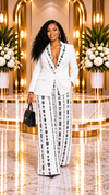 THE HERITAGE PRINT WIDE-LEG PANT SUIT SET(WHITE)