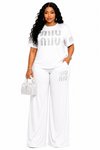 Diamond Luxe Palazzo Pant Set(white)