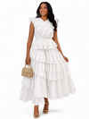 The Royal Pleated Tier Couture Maxi Dress(white)