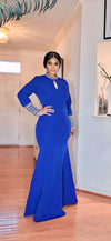 LONG-SLEEVE GEMSTONE FLOORLENGHT MAXI DRESS(ROYAL-BLUE)