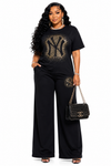 Golden Glam Lounge Pant Set(Black)