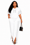 Elegance Crystal Luxe Pant Set(white)