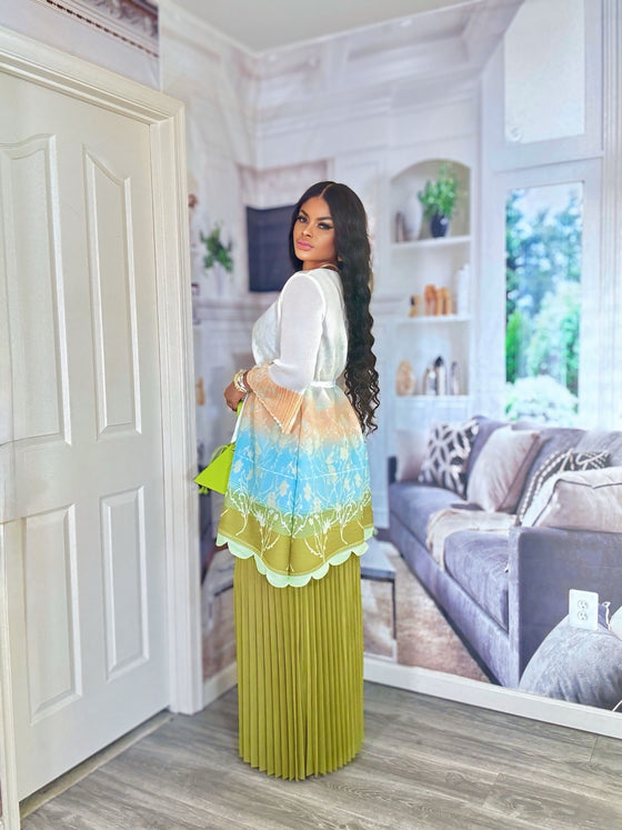 Luxury Gradient MIYAKI 2-Piece Pleated Set(Lemon)