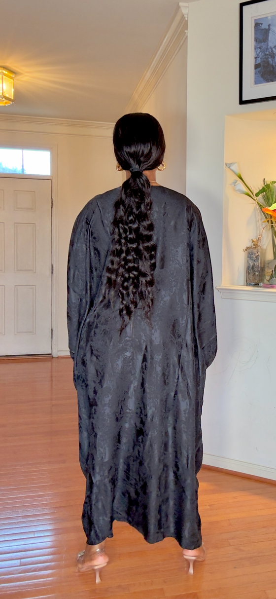 Imperial Luxe Satin Kaftan Dress(Black)