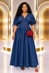 THE DENIM GRACE CORSET MAXI DRESS