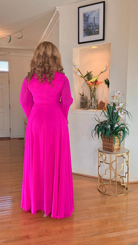 RHINESTONE BELTED MAXI DRESS (PINK)