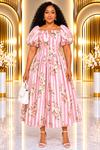 THE BLOOM STRIPE CORSET MIDI DRESS(Pink)