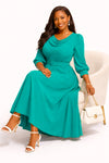 Regal Flow Belted Maxi Dress(Sea green)