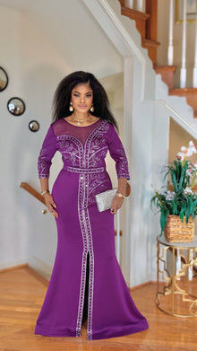  RHINESTONE PEPLUM MAXI DRESS(PURPLE)