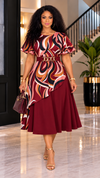 Burgundy Swirl Elegance midi Dress