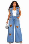 Heart Glam Stretch Denim Set(Medium blue)