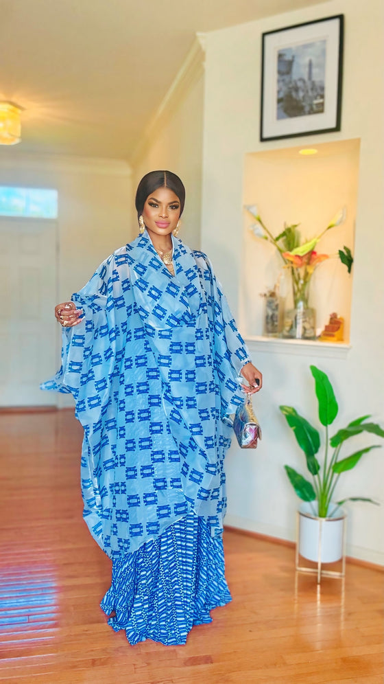 Blue Draped Blouse & Pleated Skirt Set 💙✨