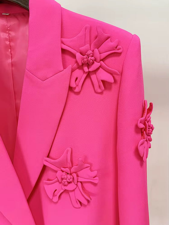Bold Pink 3D Floral Embellished Blazer Jacket(PREORDER ONLY)