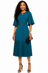 Pleated Elegance Midi Dress(Teal)