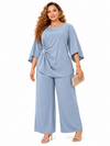 Misty Blue Elegance Pant Set(Dusty blue)