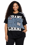 Urban Varsity Denim Patch Tee(Black)
