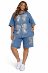 Denim Dazzle Rhinestone Shorts Set