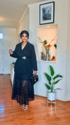 Belted Suit & Lace Skirt Set – Black Elegance