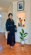 Belted Suit & Lace Skirt Set – Black Elegance