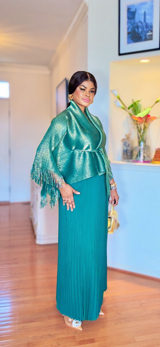 Emerald Luxe MIYAKI Pleated Skirt Set