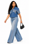 Crystal Glow Denim Palazzo Set