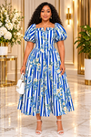 THE BLOOM STRIPE CORSET MIDI DRESS(Blue)