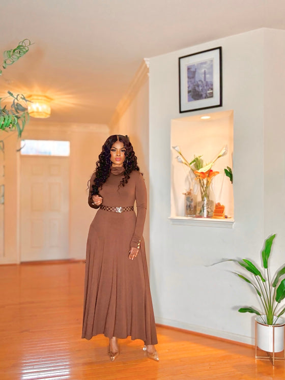 Mocha Turtleneck Flowy Maxi
