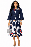 Royal Elegance Jacket & Midi Dress Set(Dark blue)