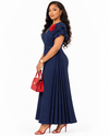 Charm Belted Midi Dress(Navy)