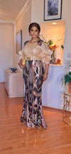 COUTURE SEQUINS FLOOR LENGTH MAXI DRESS(GOLD)